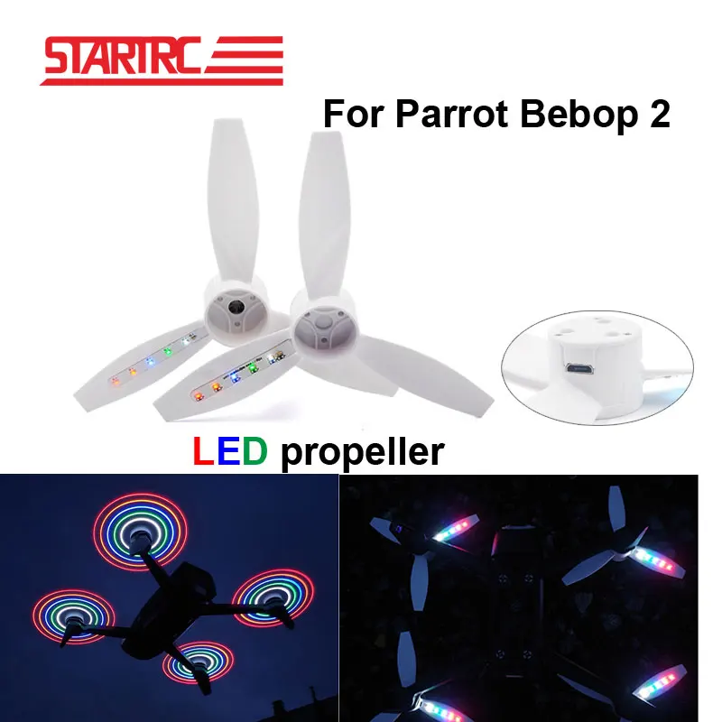 Светодиодный пропеллер STARTRC Parrot Bebop 2 FPV Для дрона, аксессуары для дрона Parrot Bebop 2, флеш-пропеллер с тремя лопастями