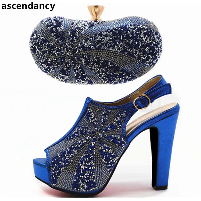 

New Fashion Sales In Women Matching Shoes and Bag Set Italian Shoes with Matching Bags Set Decorated with Rhinestone Party Shoes