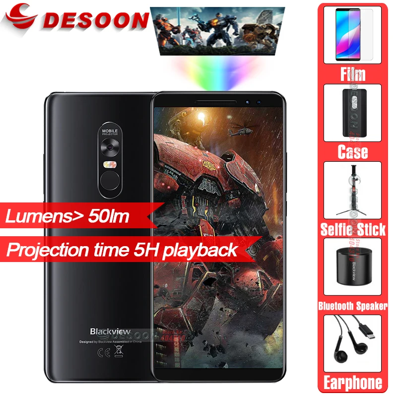

Blackview MAX 1 projector Mobile Phone 6.01 inch MT6763T 6GB 64GB 16.0MP+16MP 4680mAh 12v 2A Android 8.1 OS Smartphone