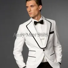 Мужские костюмы на заказ, белый смокинг, новинка года, дизайнерское свадебное платье для мужчин, мужские костюмы Жениха(пиджак+ штаны+ бант