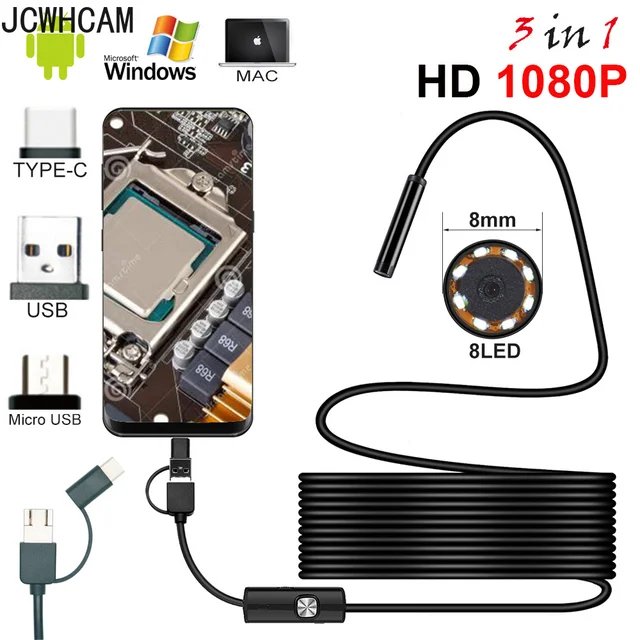 $US $12.05  Full HD 1080p Endoscope Camera MicroUsb Type-C Android Smartphone 2M 5M 10m Hard Flexible Wire 8mm 