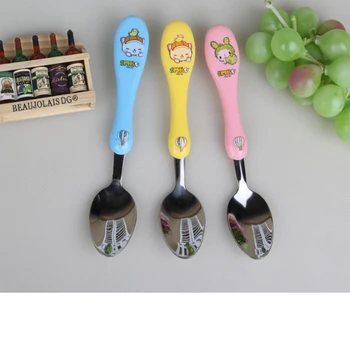 

Children's stainless steel spoon baby learning to eat spoons children feeding supplies baby gifts