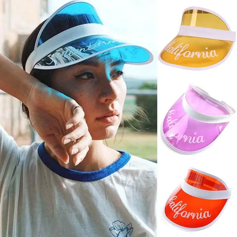 

Summer Hat Plastic Visor Caps New Children Boy Girls Travel Hats Baby PVC Topless Letter Printed UV Protective Gorras Beach Hat