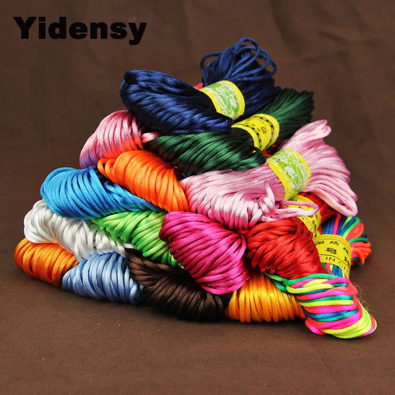 Yidensy 11 Colors 20M Chinese Knot Cord Rattail Satin Braided Ropes String Threads 2.5mm Bracelet DIY Jewelry Making Findings Jewelry Findings
