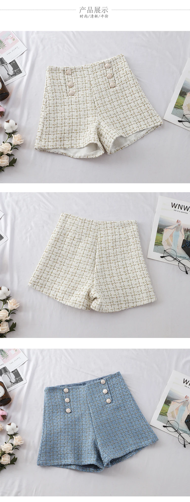 Клетчатые шорты для женщин, женская одежда, осень весна, новинка ...