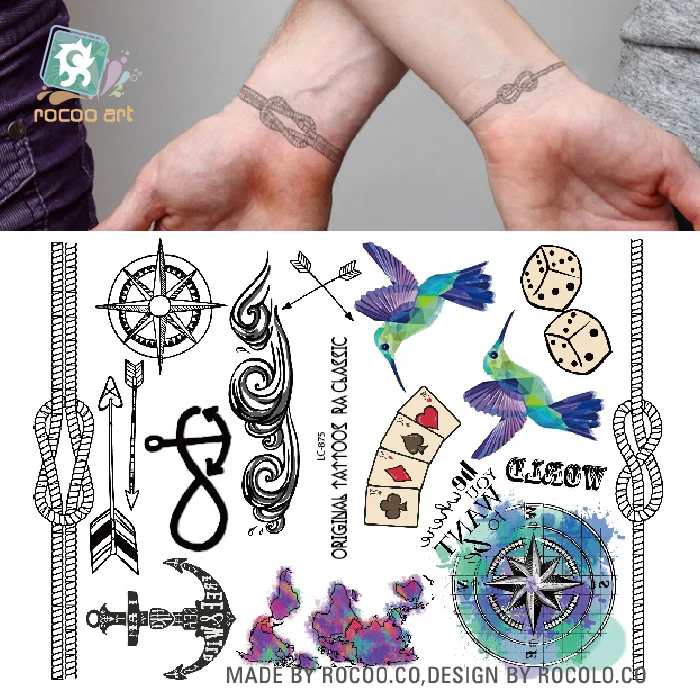 lc 875 hipster favorite temporary body tattoo hummingbird dice rope