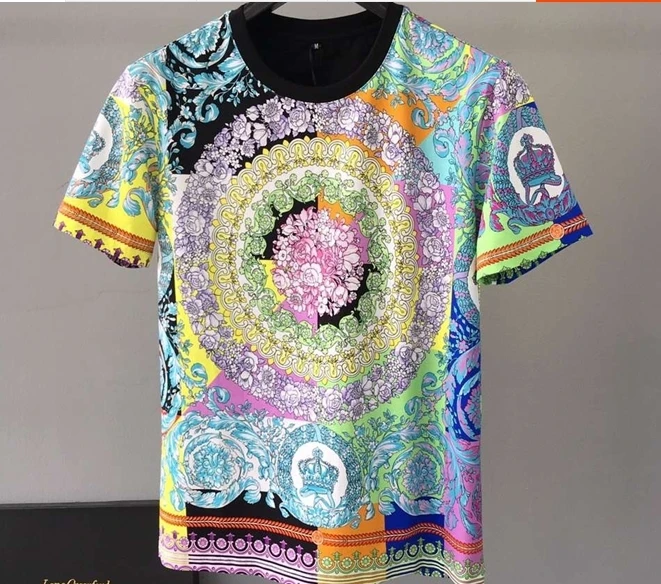 2019 Весна 19ss Новое поступление моды Дизайнерская футболка с длинными рукавами Королевский цветочный принт футболка для мужчин хлопок