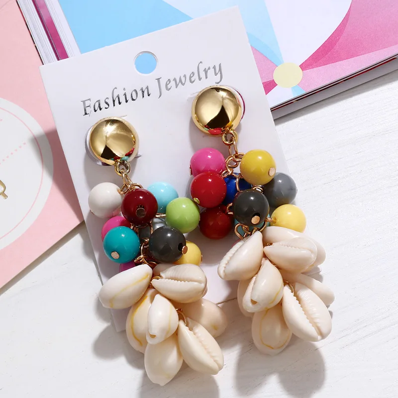 

MINHIN New Fashion Beads Shell Earring for Women Big Pendamt Statement Earrings Exaggerated Wedding Earrings Brincos