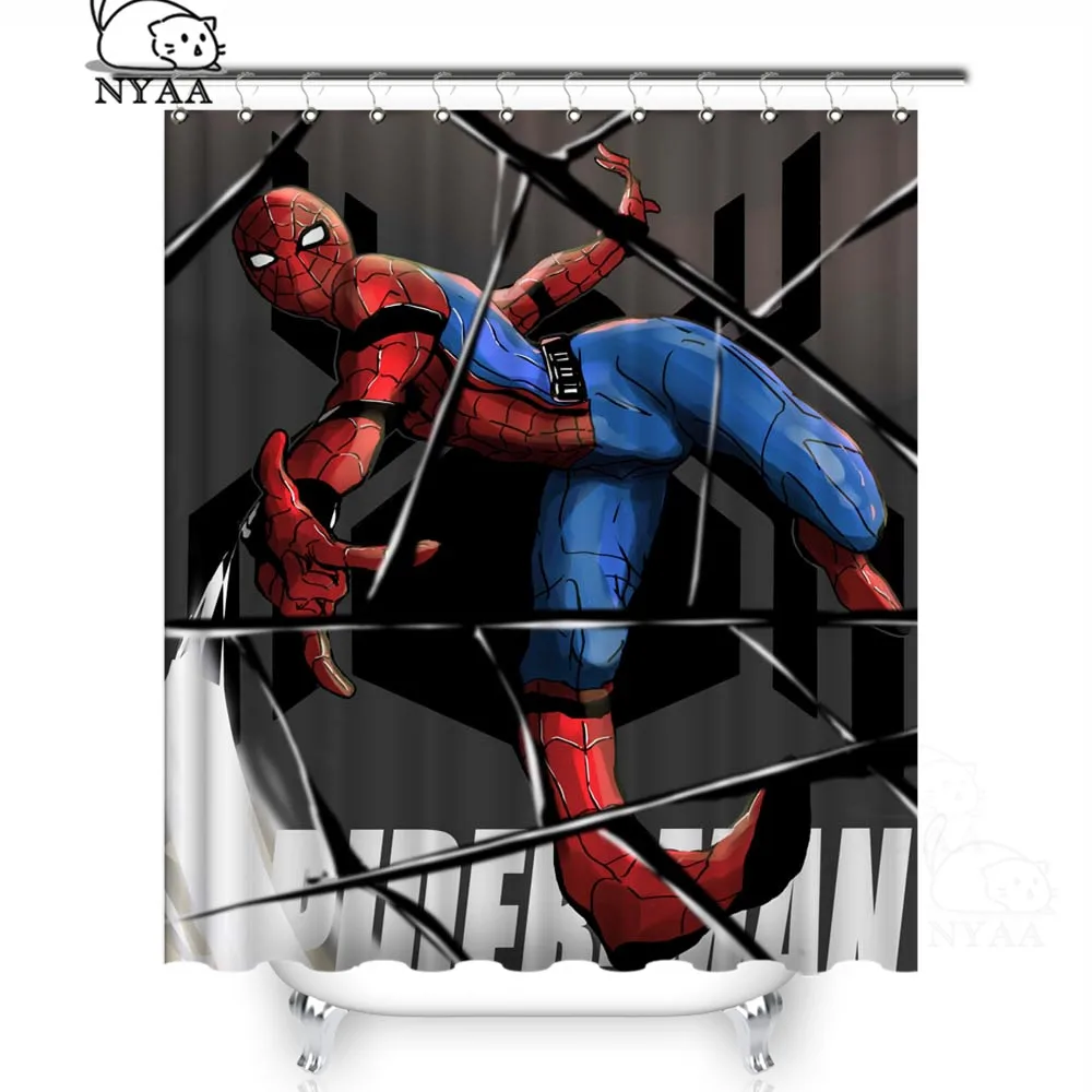 

NYAA Spiderman American Comics Shower Curtains Polyester Fabric Curtains For Home Decor