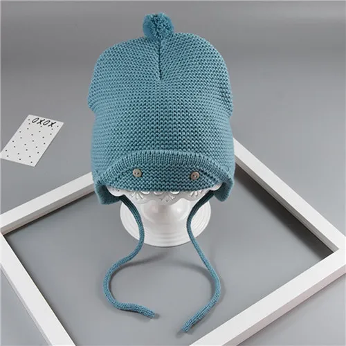 Puseky/детская зимняя шапка и шарф, детская зимняя шапка, детский теплый шарф для мальчиков и девочек, костюм, шапочки, шапки, шарфы, двухслойные вязаные шапки - Цвет: Blue button(1pc hat)