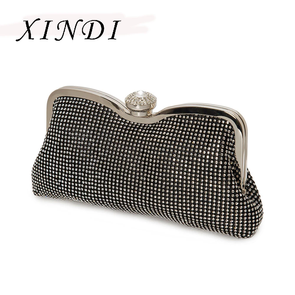 

Fashion Lady Party Wedding Handbag Purse Girl Black Diamonds Crystal Chain Hasp Clutch Soft Bridal Women Shoulder Evening Bag