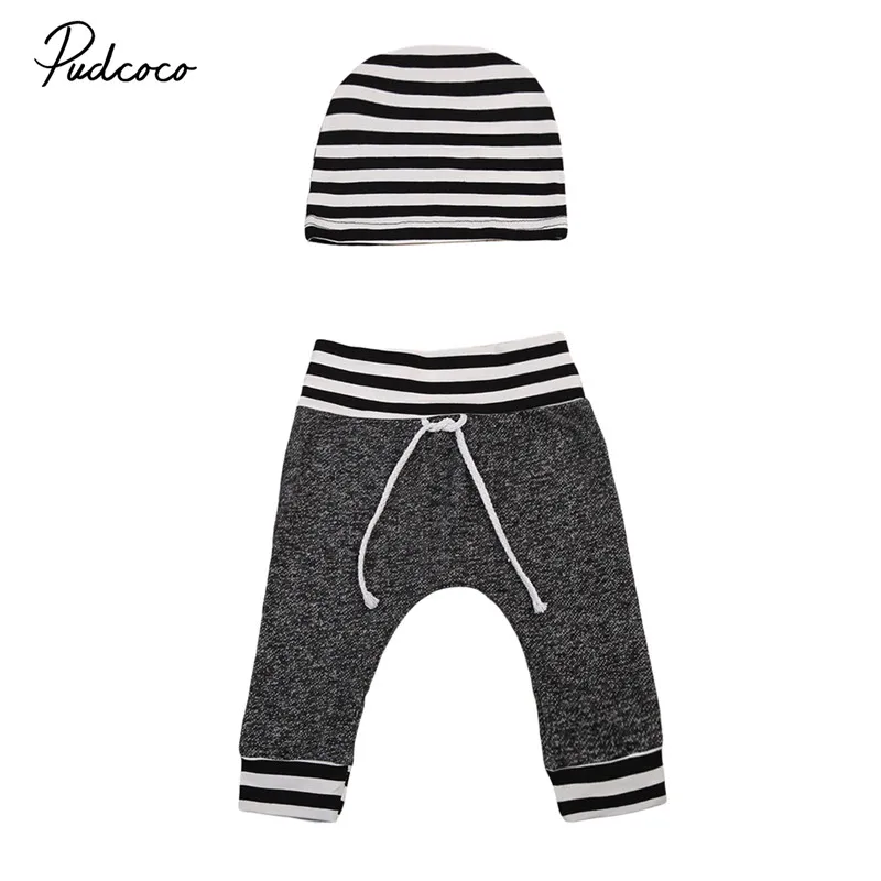 

2017 Toddler Infant Newborn Baby Boy Girls Outfits Gray Pants with Hat 2PCS 0-6Months