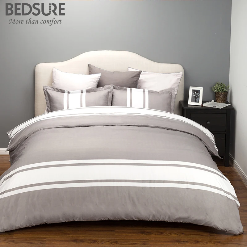 Bedsure Grey White Stripe Design Duvet Cover Set Soft Hypoallergenic Microfiber Duvet Cover Bed 