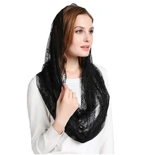 Мусульманский Хиджаб бабушка слоновая кость кружево Женская кружевная вуаль для церкви головной убор обертывание латинская масса Mantilla de Novia Negra головной платок