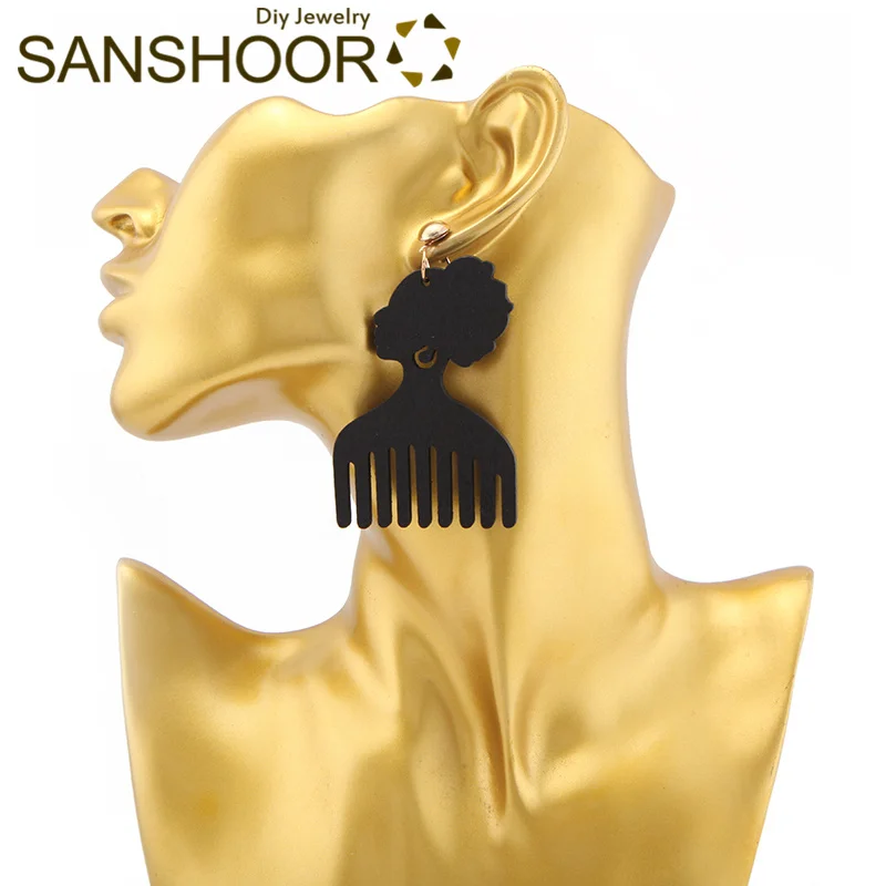 Серьги-капельки с афро-гребенными принтами в африканском стиле для женщин, головная повязка на голову, богемное ювелирное изделие, 6 цветов, подарки для черных, 1 пара