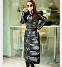 Europe New Fashion Women Winter Coat Big yards Thick Fur collar Hooded Warm Coats Elegant Slim Super long Down jacket G1950