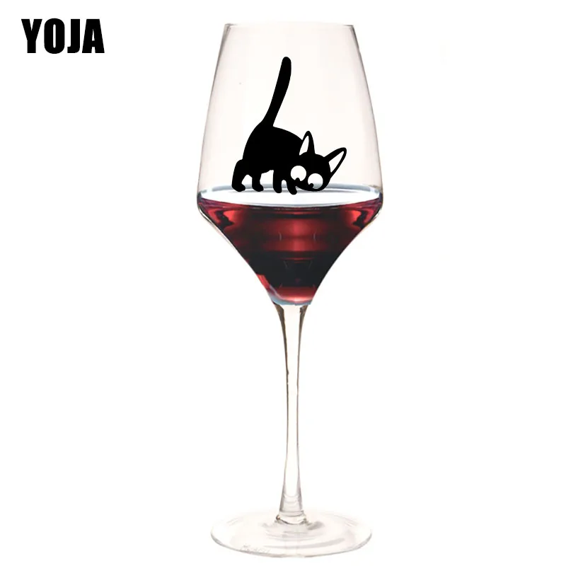 

YOJA 4.8X5.7CM 6pcs Funny Cat Wine Glass Sticker Animal Home Kids Rooms Wall Decals G1-0250