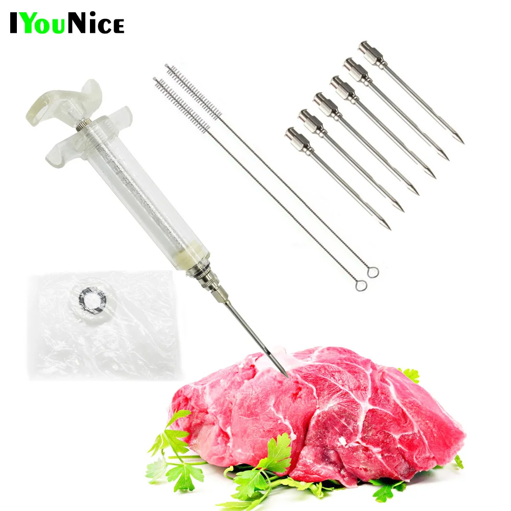 

IYouNice 100ML 6 Stainless Steel Needles Spice Syringe Set BBQ Meat Flavor Injector Kithen Cooking Sauce Marinade Accessories