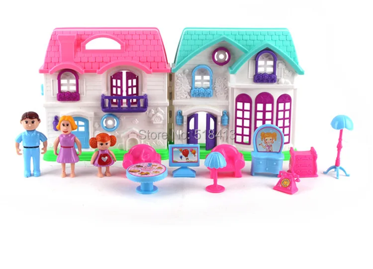 Игровой дом игрушки наша счастливая семья тема вилла костюм девочка ребенок кукла многоцветный пластик для девочек 2-4 лет