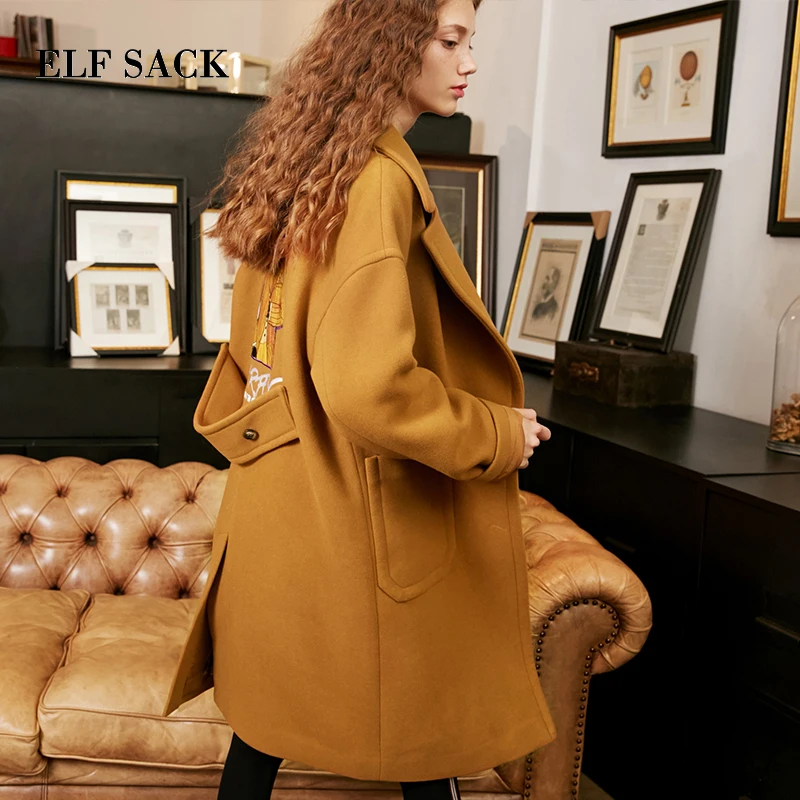 ELF SACK Winter Coat New Women Wide Lapel Belt Pocket Wool Blend Coat Animal Print Casual Trench Coat Outwear Wool Coat Women ELF SACK Winter Coat New Women Wide Lapel Belt Pocket Wool Blend Coat Animal Print Casual Trench Coat Outwear Wool Coat Women
