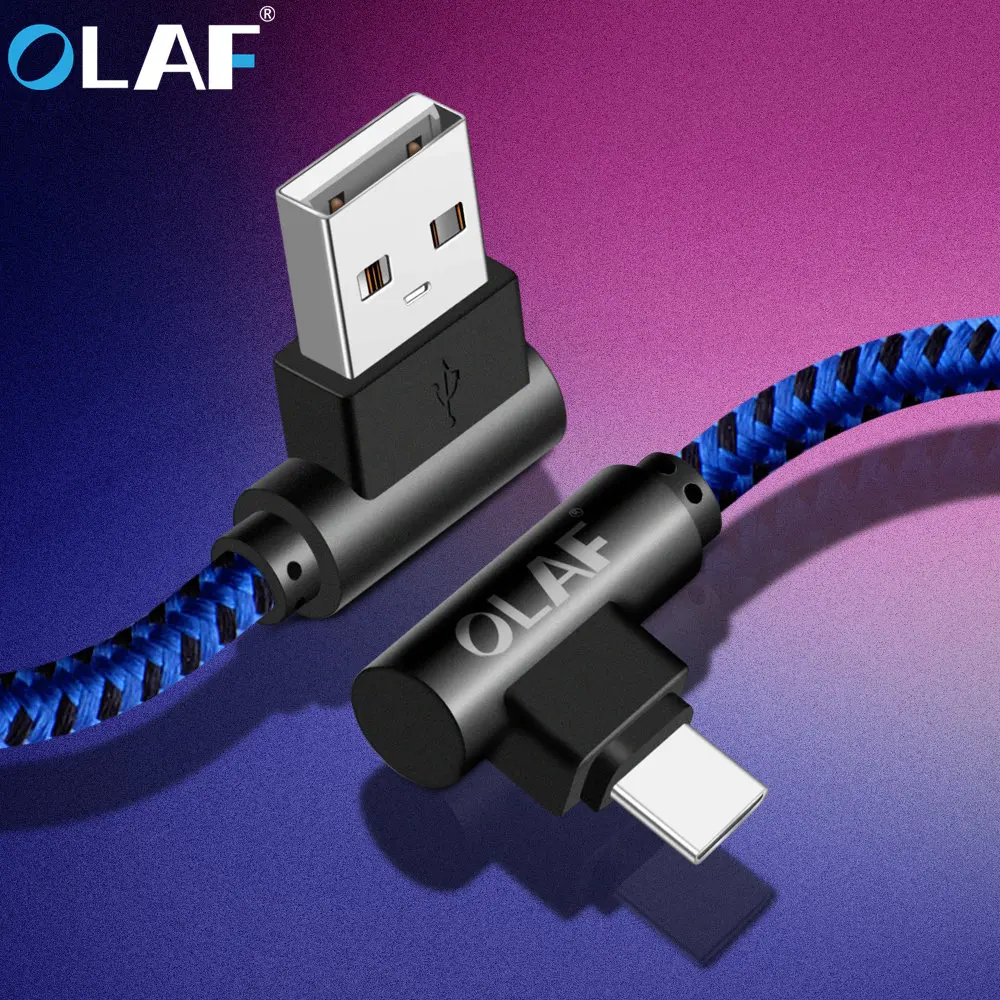 OLAF USB Type C 90 Degree Fast Charging usb c cable Type-c 3.1 data Cord Charger usb-c For Samsung S8 S9 Note 9 8 Xiaomi mi8 mi6