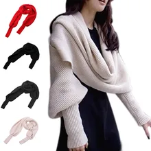 Модные осенние для женщин Вязание Шерсть обёрточная бумага пальто шаль свободные зимние теплые леди летучая мышь вязанная кофта кардиган шарф AIC88