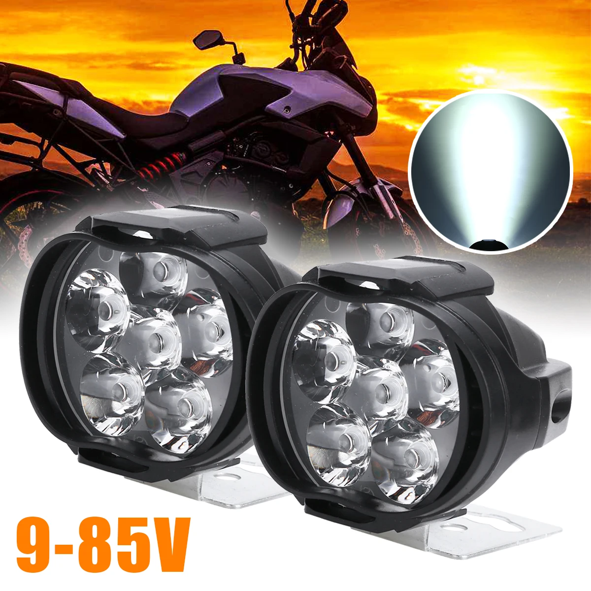 For Motor Lighting 6 In1 Led Light White Motorcycle Headlight Spot Lights Head Lamp DC 12V Driving Lights 9-85V 10W Mayitr