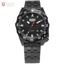 SHARK ARMY Black Full Steel 100m Water Resistance Luminous Auto Date Quartz Sport Outdoor Gift Box