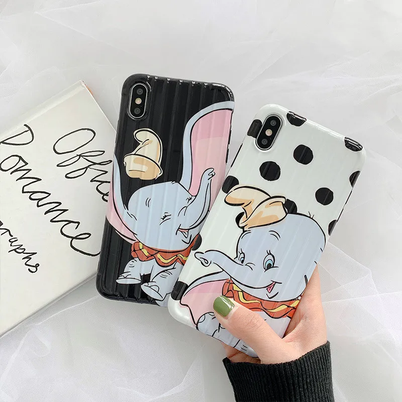 

Cute Cartoon Animation Dumbo Wave Point Phone Case For iPhone X Xs max XR 7 7 Puls 6 6S 7 8 Puls Cases Retro Soft Silicone Cover