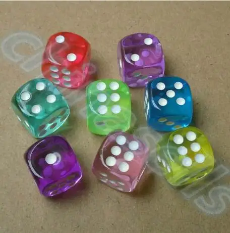 

200pcs Transparent Poker Chips dice 14mm Six Sided Spot Fun Board game Dice D&D RPG Games Party Dice Gambling Game Dices
