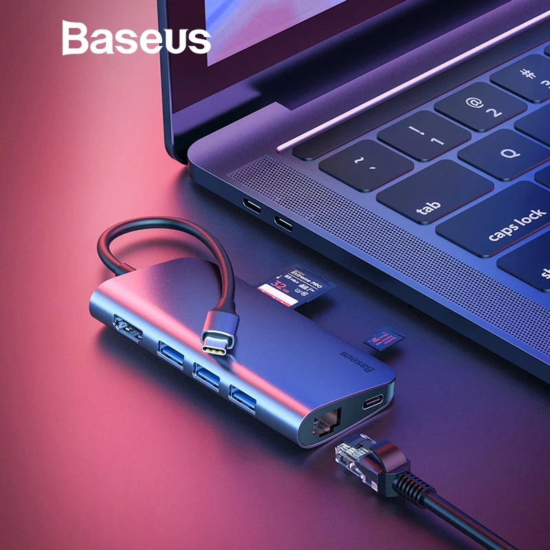 

Baseus 8 in 1 USB HUB USB C HUB Adapter to HDMI RJ45 Converter for MacBook Pro Type C HUB for Huawei P20 Mate 10 20 Pro 3.0 HUB