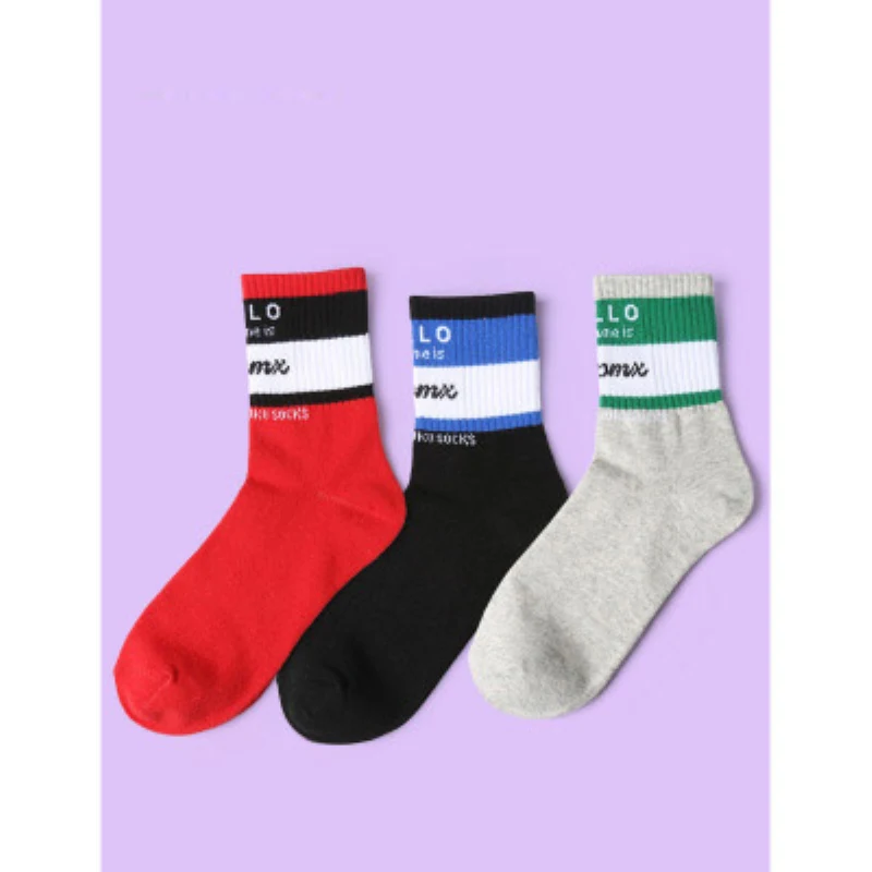 

Summer Autumn New Women Men Cotton Mid Tube Socks Striped Pattern Personality Street Skateboard Socks Breathable Couple Socks