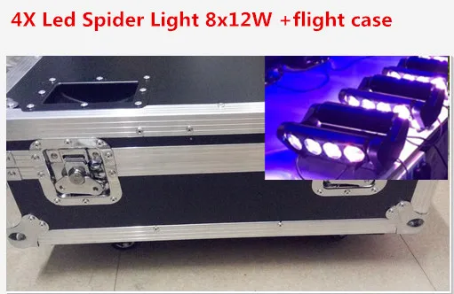 

4X flight case Moving Head Led Spider Light 8x12W 4in1 RGBW Led Party Light DJ Lighting Beam Moving Head Light DMX controll