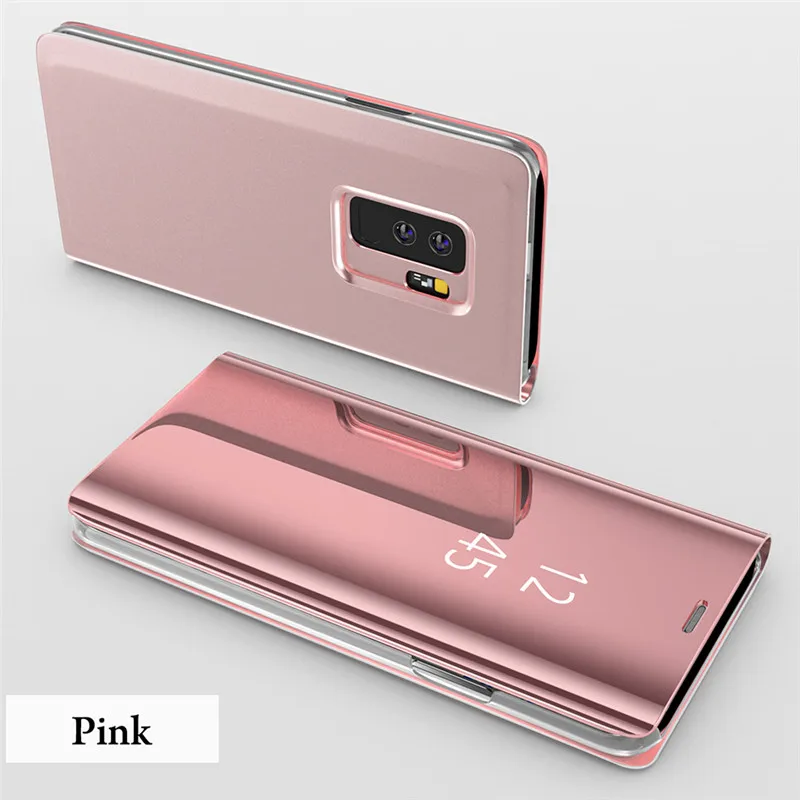 Clear View зеркало смарт-чехол для samsung S9 S8 плюс S7 J4 J6 A6 A3 A5 A7 Note 9 Флип Стенд кожаный чехол для iPhone 6 6s 7 8 Plus iPhone X - Цвет: rose gold