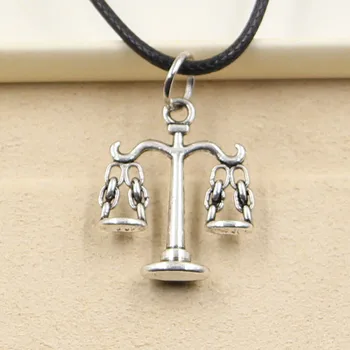 

New Fashion Tibetan Silver Color Pendant Libra Necklace Choker Charm Black Leather Cord Factory Price Handmade Jewelry