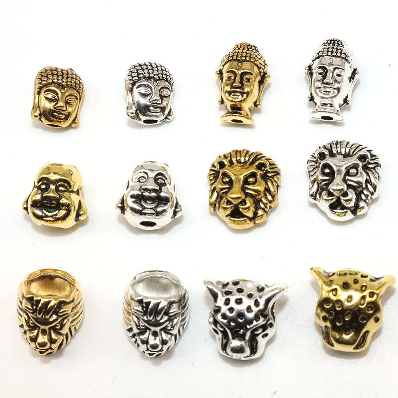 

20pcs Wholesale leopard lion Buddha Head Tibetan Silver Animal Beads European Spacer Beads Handmade For charm Jewelry Making