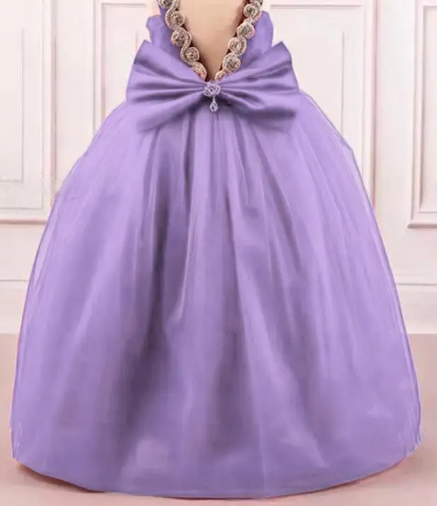 Бургундское праздничное платье с цветочным узором для девочек длинное бальное платье, милое платье с цветочным узором для девочек Длинные пышные платья из органзы для маленьких девочек - Цвет: Lavender