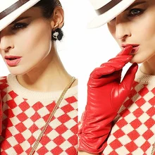 Новые средние длинные перчатки из натуральной кожи для женщин опера теплые флисовые перчатки верблюжий, черный, темно-коричневый, фиолетовый, красный, серый