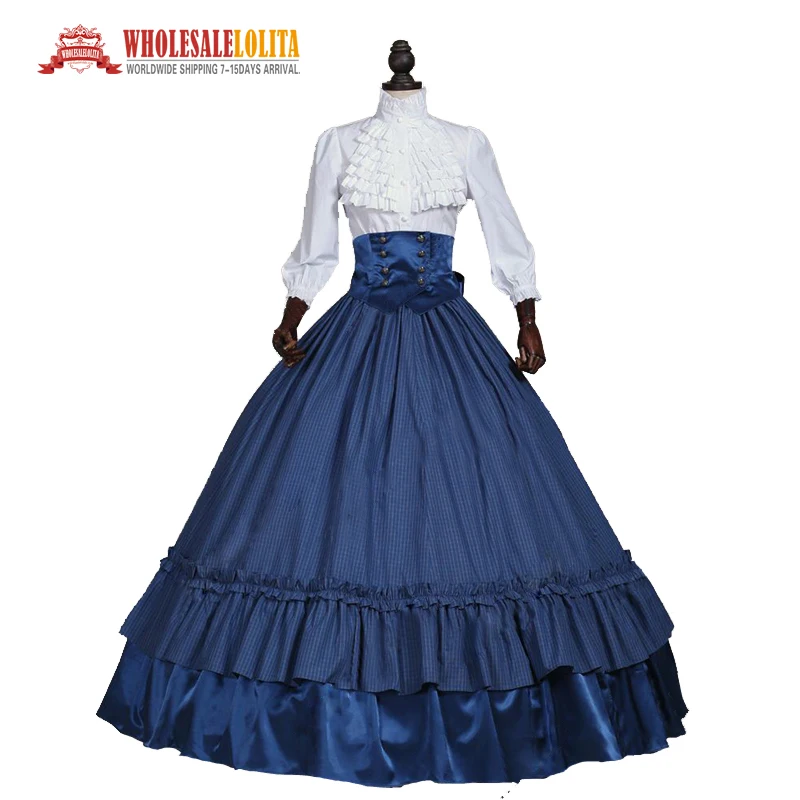 

Civil War Victorian 3PC Ball Gown Southern Belle Tartan Dress Women Halloween Costume