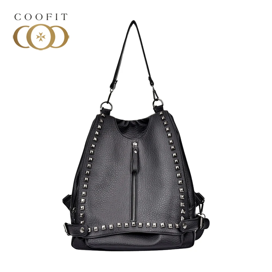 

Coofit Stylish Rivets Soft Backpack Womens Multifunctional Large Capacity Travel Shoulder Bag School Satchel Bag For Lady Girls