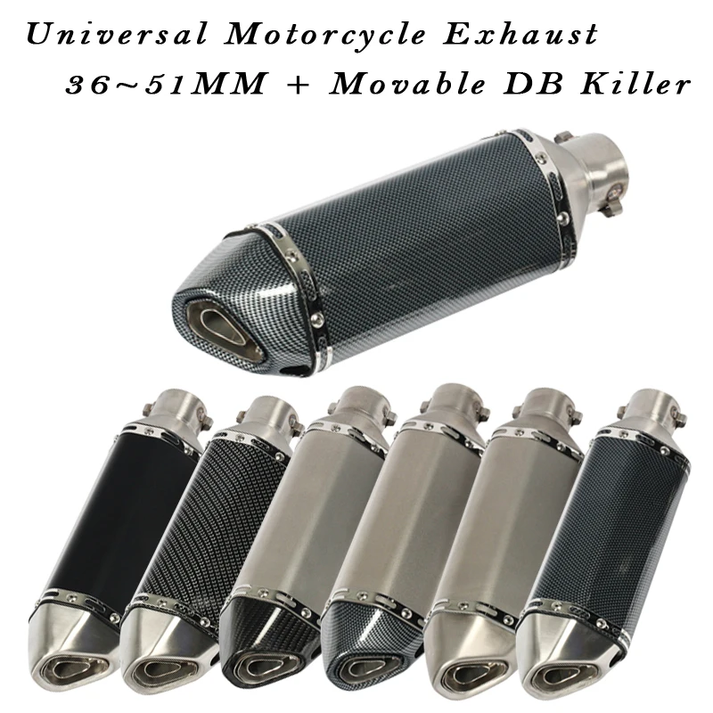 

36~51MM Universal Motorcycle Akrapovic Exhaust 370MM Muffler System With Movable DB Killer For FZ6 CBR250 MT07 ATV Dirt Pit Bike