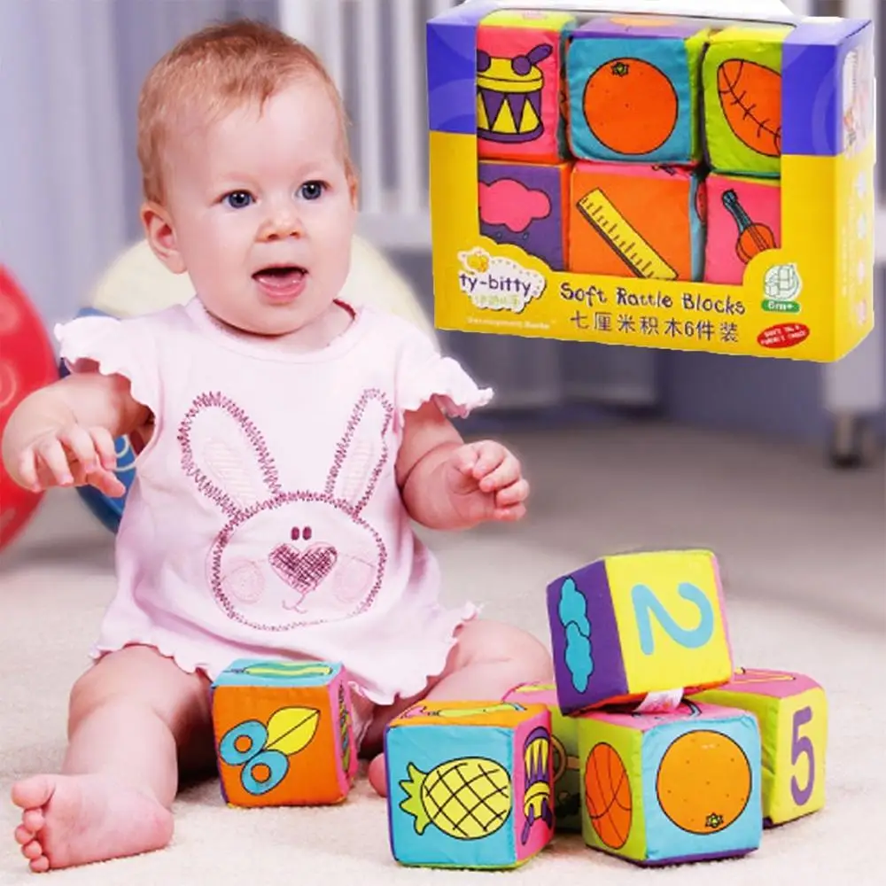

2016 New 6pcs Multifunctional Rattle Blocks for  Kids Learning Educational Baby Toys Infant Child Mix Match Plush Toys Gift