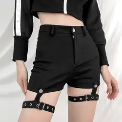BlackSlim летние шорты для женщин Съемный для женщин ленты лоскутное панк короткие Feminino Короткие с высокой талией брюки девочек Rave наряд