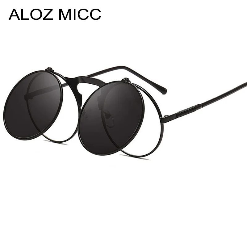 ALOZ MICC винтажные Круглые Солнцезащитные очки с Откидывающейся Крышкой для мужчин