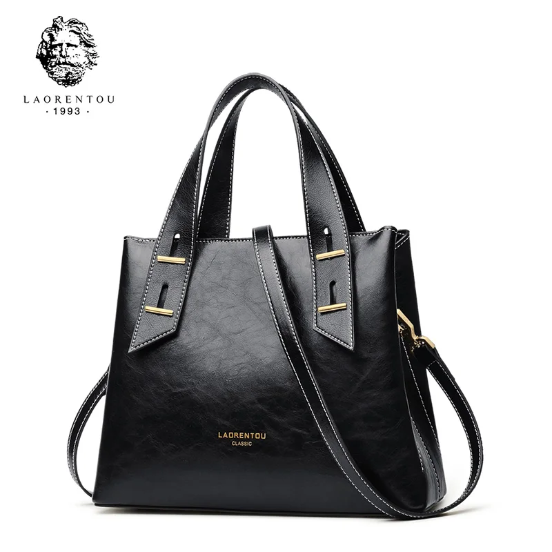 

LAORENTOU Women Split Leather Occident Shoulder Bag Female Fashion Design Totes & Handbags Lady Large Capacity Messenger Bags