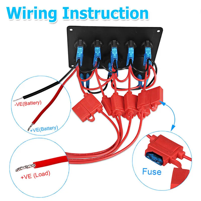 Переключатель панели 12V USB ВКЛ-ВЫКЛ тумблер 5 банд синий светодиод рокер для