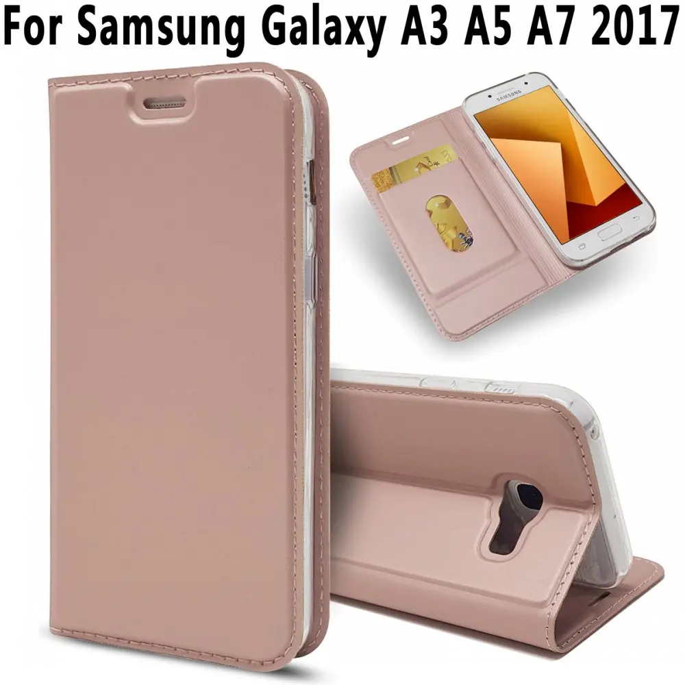 

Ultra-thin Magnet Leather Case with Soft Silicon Cover for Samsung Galaxy A7 A5 A3 2017 Case + Card Slot Stand Holder