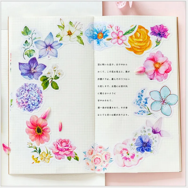 45 шт./упак. Kawaii японский журнал Decoracion милый дневник Цветочные | Канцелярские наклейки -32967718958