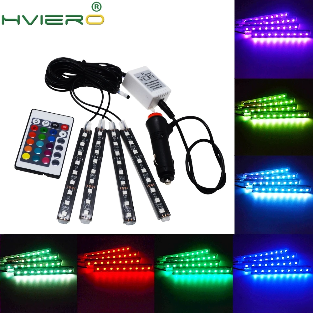 4X автомобиля RGB DC 12 В 5050 9SMD DRL светодио дный полосы света авто удаленного Управление декоративные гибкие светодио дный купол атмосфера лампа