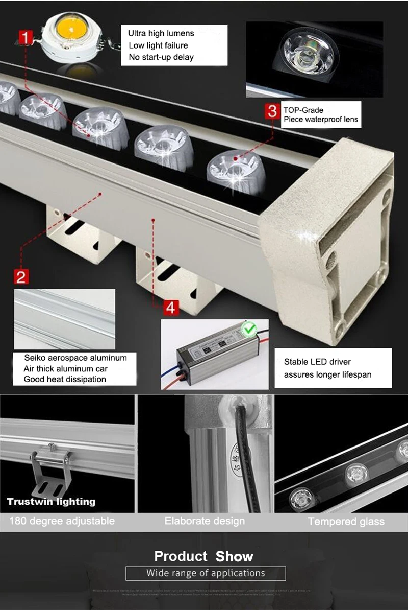 6 шт./лот AC85-265V 36 Вт светодиодный RGB настенный светильник с новой уникальной технологией рассеивания Водонепроницаемый IP65 дома и на открытом воздухе светодиодная подкладка свет светодиодный светильник 1000*62*63 мм